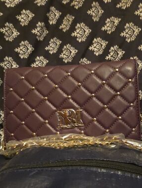 Badgley Mischka Quilted Stud Chain Crossbody Bag - Dark Plum